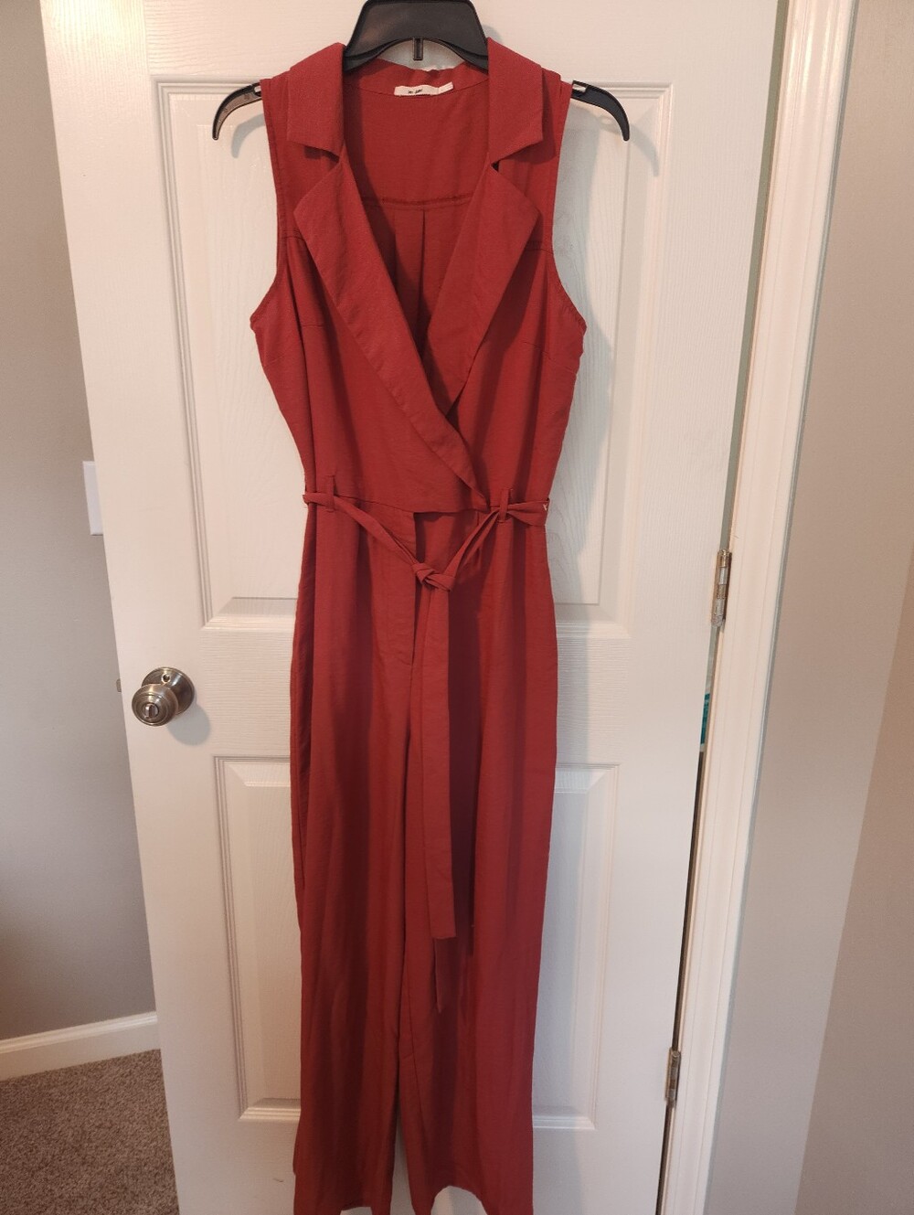 Sleeveless Rust/Rose Wrap Jumpsuit Dress with Belt. Lightweight
